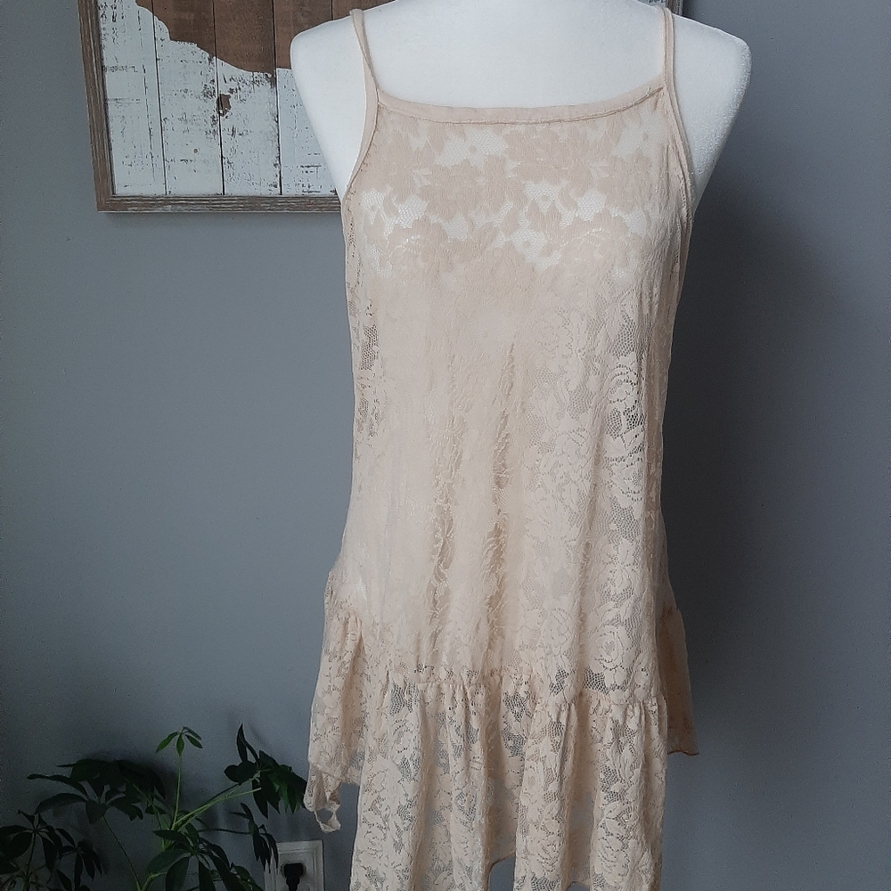 Easel cream colored lace tunic tank top